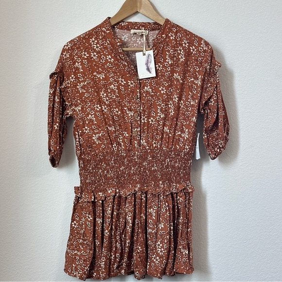 Jessica Simpson Other - Jessica Simpson Floral White And Rust Girls' Dress With Ruffles Sz L (10) / NWT
